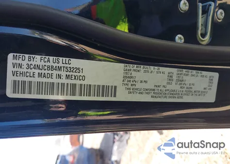 2021 Jeep Compass Latitude Fwd из США, поврежденный, VIN 3C4NJCBB4MT532251